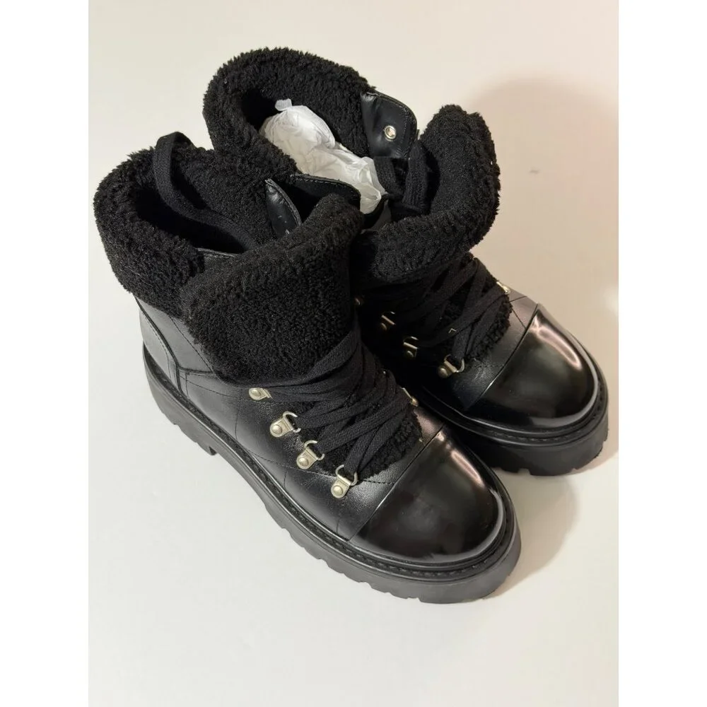 NWOB Steve Madden Reyen Lace-Up Lug-Sole Hiker Boots Black Size 8.5 - Picture 7 of 7